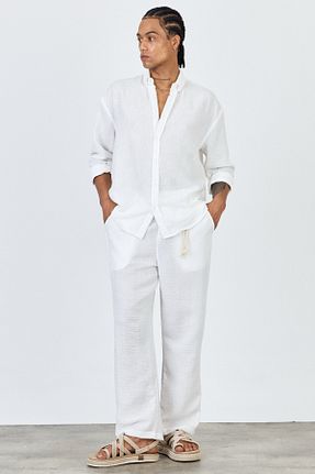 ست بالاتنه و پائین تنه سفید مردانه بافتنی MADZEYMODA - کد 930947708