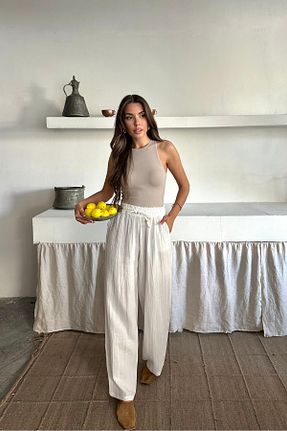 شلوار سفید زنانه کتان macharel jeans - کد 939405214