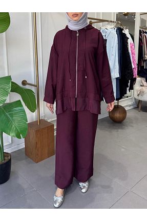 ست بالاتنه و پائین تنه زرشکی زنانه بافتنی MODA HASEN - کد 939539860