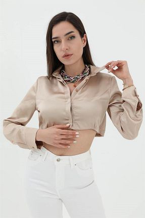 پیراهن بژ زنانه یقه پیراهنی LLOHA - کد 939555690