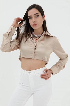 پیراهن بژ زنانه یقه پیراهنی LLOHA - کد 939555690