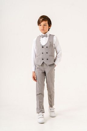 کت و شلوار طوسی بچه گانه یقه پرستوئی carino