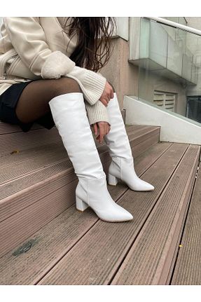 بوت / نیم بوت سفید زنانه جیر Elvinin Tarzı - کد 154897284