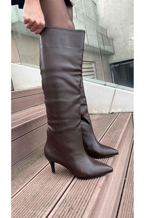 بوت / نیم بوت قهوه ای زنانه چرم مصنوعی Elvinin Tarzı - کد 863424991