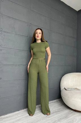 ست بالاتنه و پائین تنه خاکی زنانه بافتنی MOZENA - کد 939640678