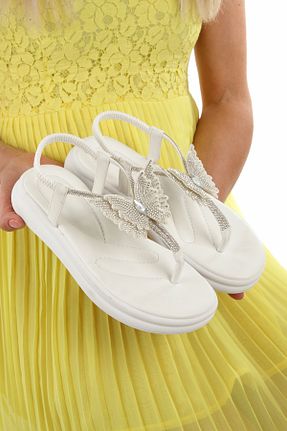 صندل سفید زنانه پاشنه تخت moun shoes - کد 939640772