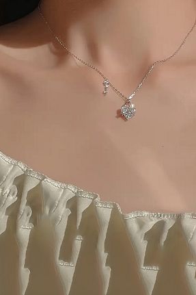 گردنبند جواهر طوسی زنانه روکش نقره ZEYZON - کد 939643798