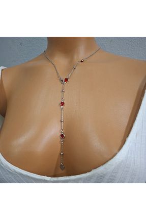 گردنبند جواهر قرمز زنانه روکش نقره Tasarım - کد 939661827
