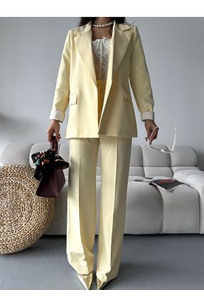 ست بالاتنه و پائین تنه زرد زنانه بافتنی Moda İkra - کد 939714619