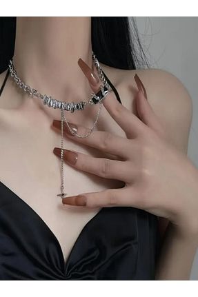 گردنبند استیل ( فولاد ) طوسی زنانه استیل ضد زنگ MK AKSESUAR - کد 939721764