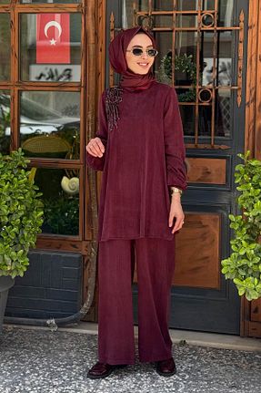 ست بالاتنه و پائین تنه حجاب زرشکی زنانه رگولار Nurcan Çetin - کد 939754300