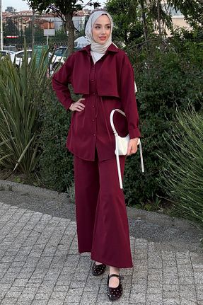 ست بالاتنه و پائین تنه زرشکی زنانه بافتنی Tesettür Diyarı - کد 939760298