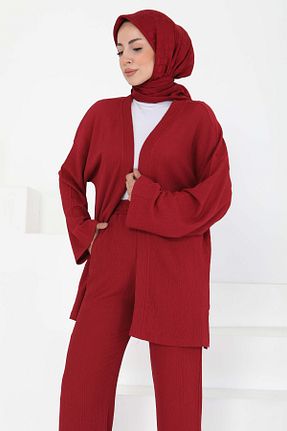 ست بالاتنه و پائین تنه زرشکی زنانه بافتنی TOFİSA - کد 939867028