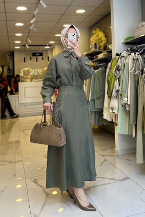 ست بالاتنه و پائین تنه حجاب خاکی زنانه رگولار Vosse - کد 939949697