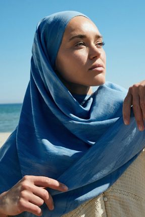 شال آبی زنانه ابریشم Qef - کد 932985071