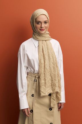 شال قهوه ای زنانه پنبه ای Qef - کد 844766243