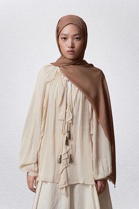شال قهوه ای زنانه ویسکون Qef - کد 887001319