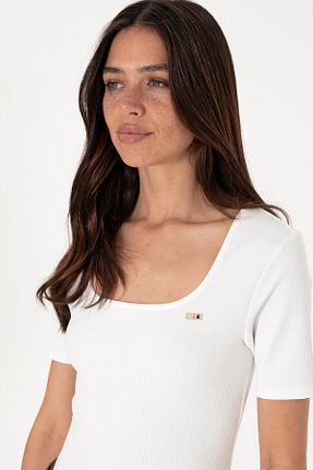 تیشرت سفید زنانه یقه مربعی U.S. Polo Assn. - کد 922991516