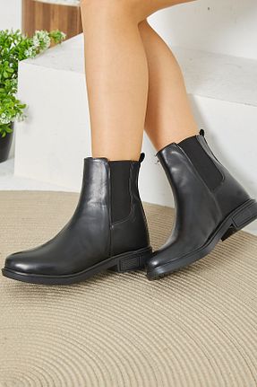 بوت / نیم بوت مشکی زنانه چرم مصنوعی TOFİSA - کد 894006304