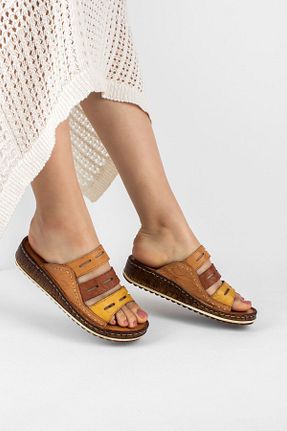 دمپائی قهوه ای زنانه چرم خالص PATRON SHOES - کد 939827200