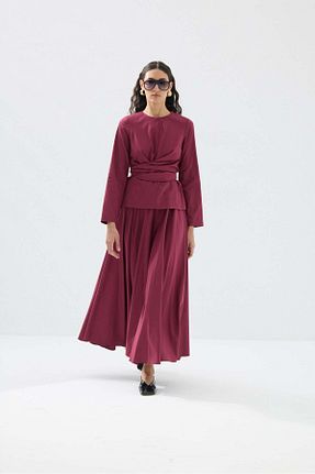 ست بالاتنه و پائین تنه زرشکی زنانه بافتنی Tailors Room - کد 939846625