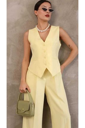 ست بالاتنه و پائین تنه زرد زنانه بافتنی NÜANS MODA - کد 939940871
