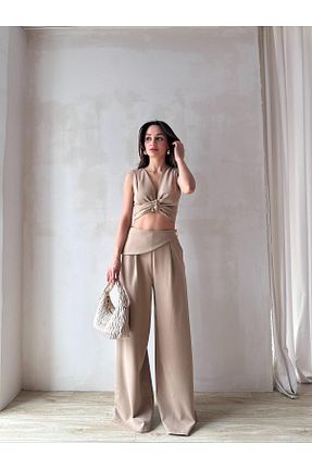 کت و شلوار قهوه ای زنانه یقه هفت Mooi Butik - کد 940057337
