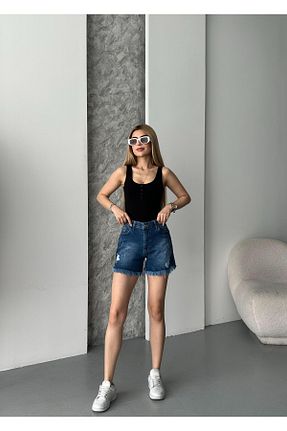 شلوارک و برمودا آبی زنانه فاق بلند DENİKK - کد 940014740