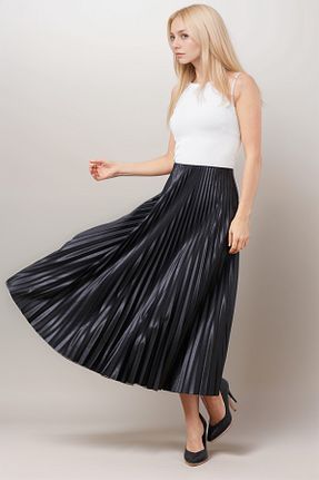 دامن مشکی زنانه ساتن Caddebostan Moda - کد 940032583