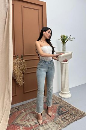 شلوار جین آبی زنانه پاچه اسپانیولی LACARINO - کد 940053766