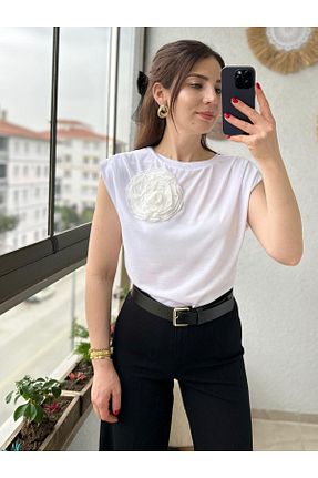 بلوز سفید زنانه ساده TUNAM BUTİK - کد 940055799