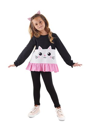 ست بالاتنه و پائین تنه مشکی بچه گانه بافت Denokids - کد 844579599