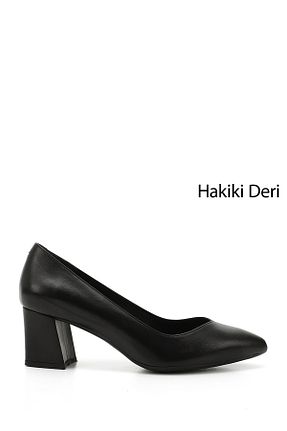 کفش پاشنه بلند کلاسیک مشکی زنانه چرم خالص GÖNDERİ(R) - کد 97404927