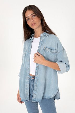 پیراهن آبی زنانه یقه پیراهنی U.S. Polo Assn. - کد 940108812