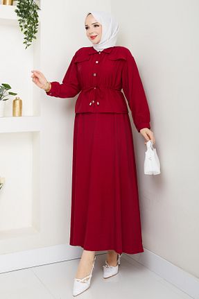 ست بالاتنه و پائین تنه حجاب زرشکی زنانه A-line modapark.ist - کد 940126655