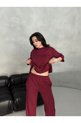 ست بالاتنه و پائین تنه زرشکی زنانه بافتنی badibadii - کد 887901794