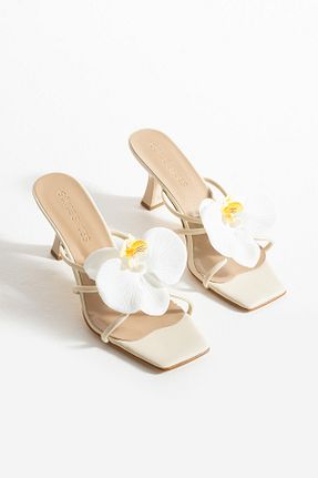 دمپائی بژ زنانه چرم مصنوعی Gökçe Shoes - کد 940197734