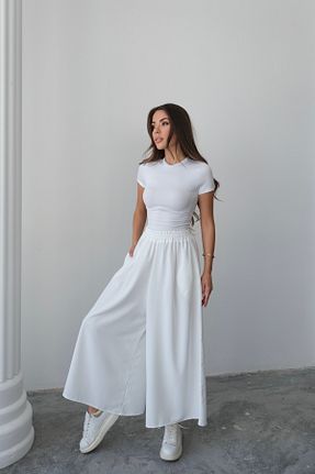 شلوار سفید زنانه بافتنی Hatun Atila - کد 940206613