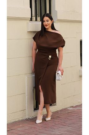 لباس سایز بزرگ قهوه ای زنانه پلی استر LAMAZONEEXXEN - کد 940338477