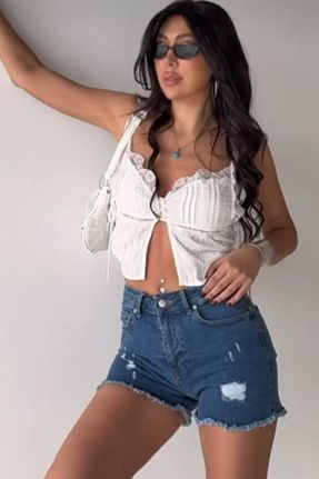 شلوارک و برمودا آبی زنانه فاق بلند ESSFASIHON - کد 940249839