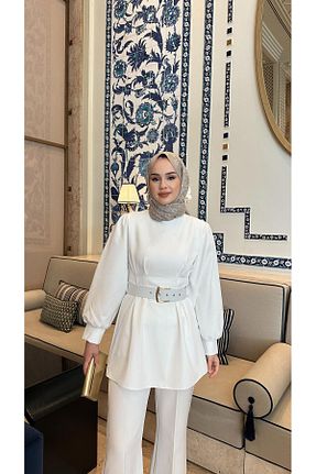 ست بالاتنه و پائین تنه حجاب سفید زنانه رگولار SSDESİNG - کد 940254617