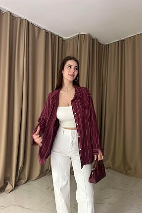 پیراهن زرشکی زنانه رگولار lizge giyim - کد 924362239