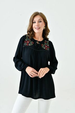 بلوز مشکی زنانه یقه دکمه دار LİFERA - کد 920315835