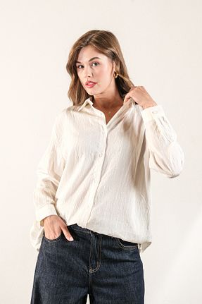 پیراهن سفید زنانه اورسایز GÖMLEX - کد 936240027
