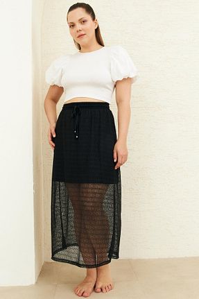 دامن سایز بزرگ مشکی زنانه پلی استر Curly - کد 716568759