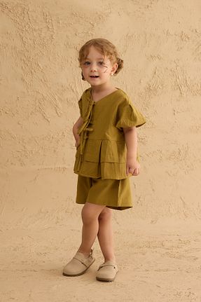 ست بالاتنه و پائین تنه خاکی بچه گانه مخلوط کتان Fahhar Kids - کد 940643729
