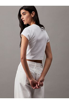 تیشرت سفید زنانه یقه دوچرخه Calvin Klein - کد 940555400