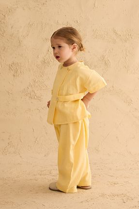 ست بالاتنه و پائین تنه زرد بچه گانه مخلوط کتان Fahhar Kids - کد 940759864