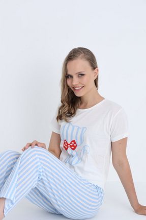 ست لباس راحتی سفید زنانه %100 پنبه STELLAPİNK - کد 940400731