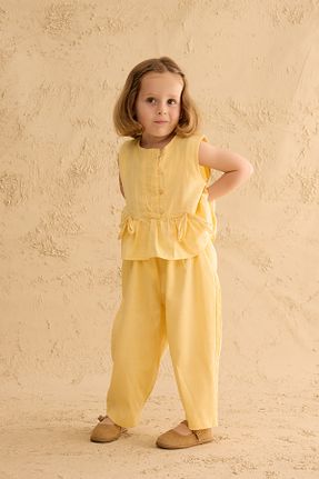 ست بالاتنه و پائین تنه زرد بچه گانه مخلوط کتان Fahhar Kids - کد 940756767